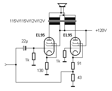 Gegentaktverstärker mit vier EL95